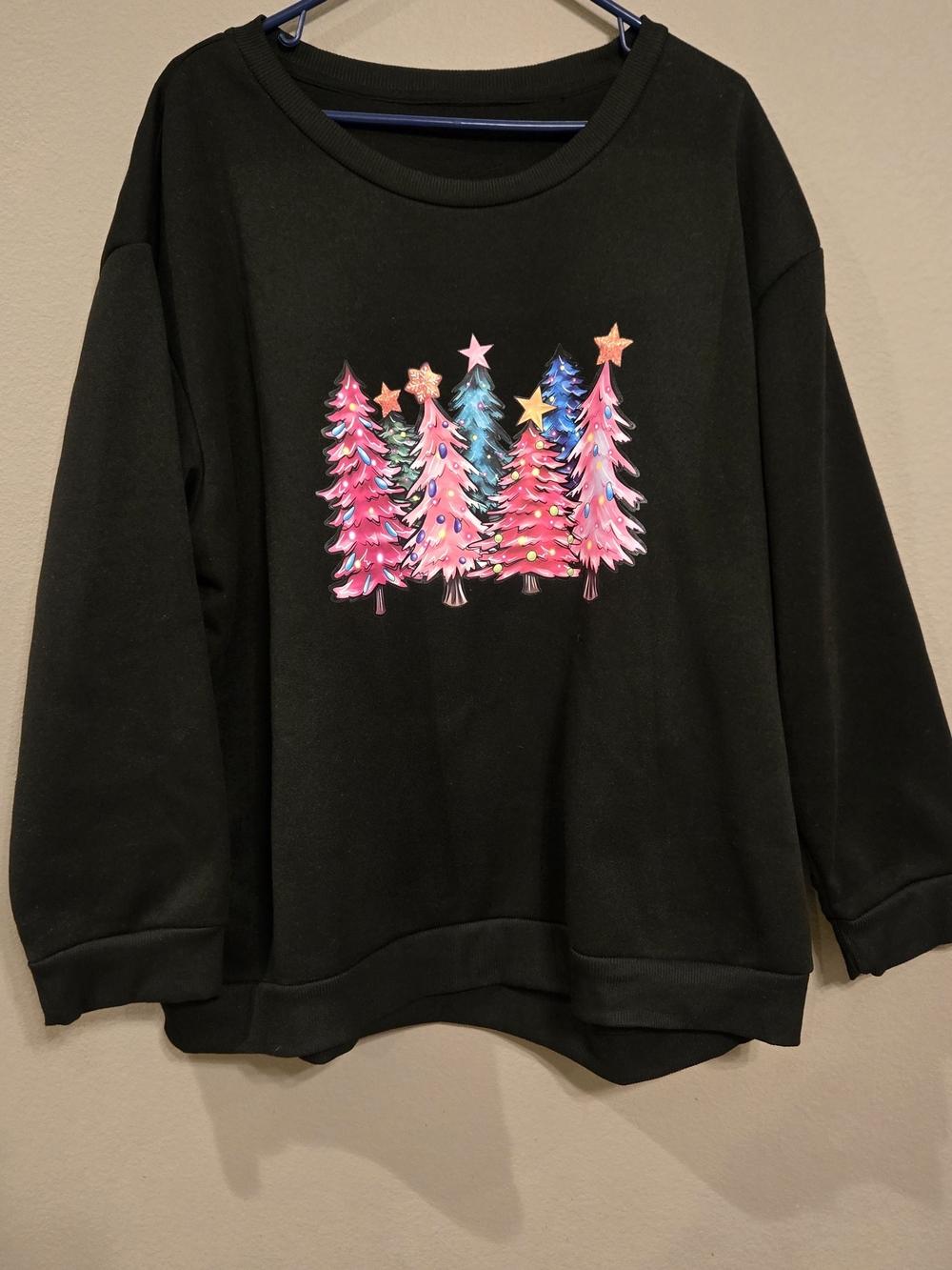 Shein Black Crewneck Sweatshirt with Pink & Blue Tree Graphic 3XL